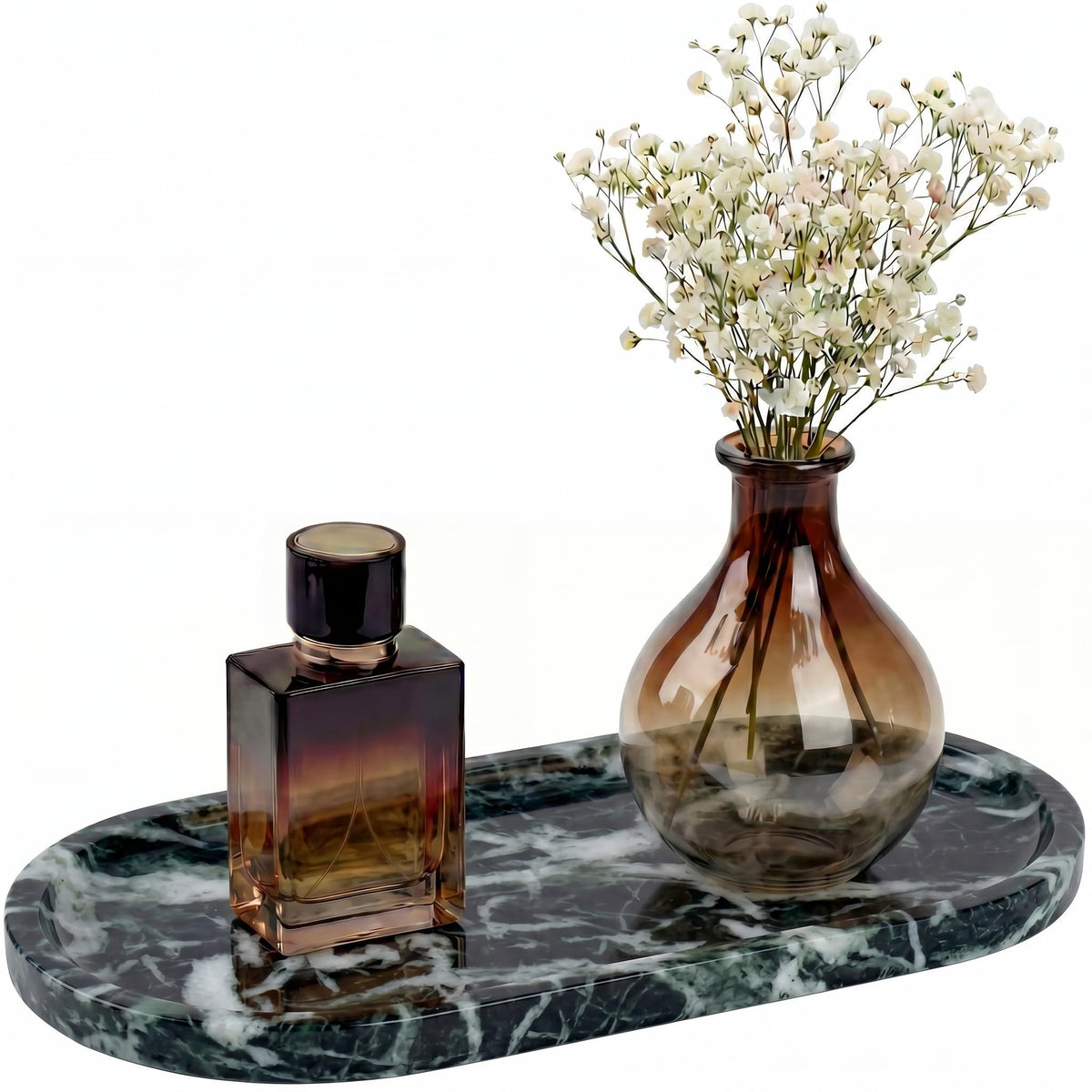 YKAJO Yellow Travertine Oval Marble Tray, 9.8x4.7 Vanity Perfume Organizer