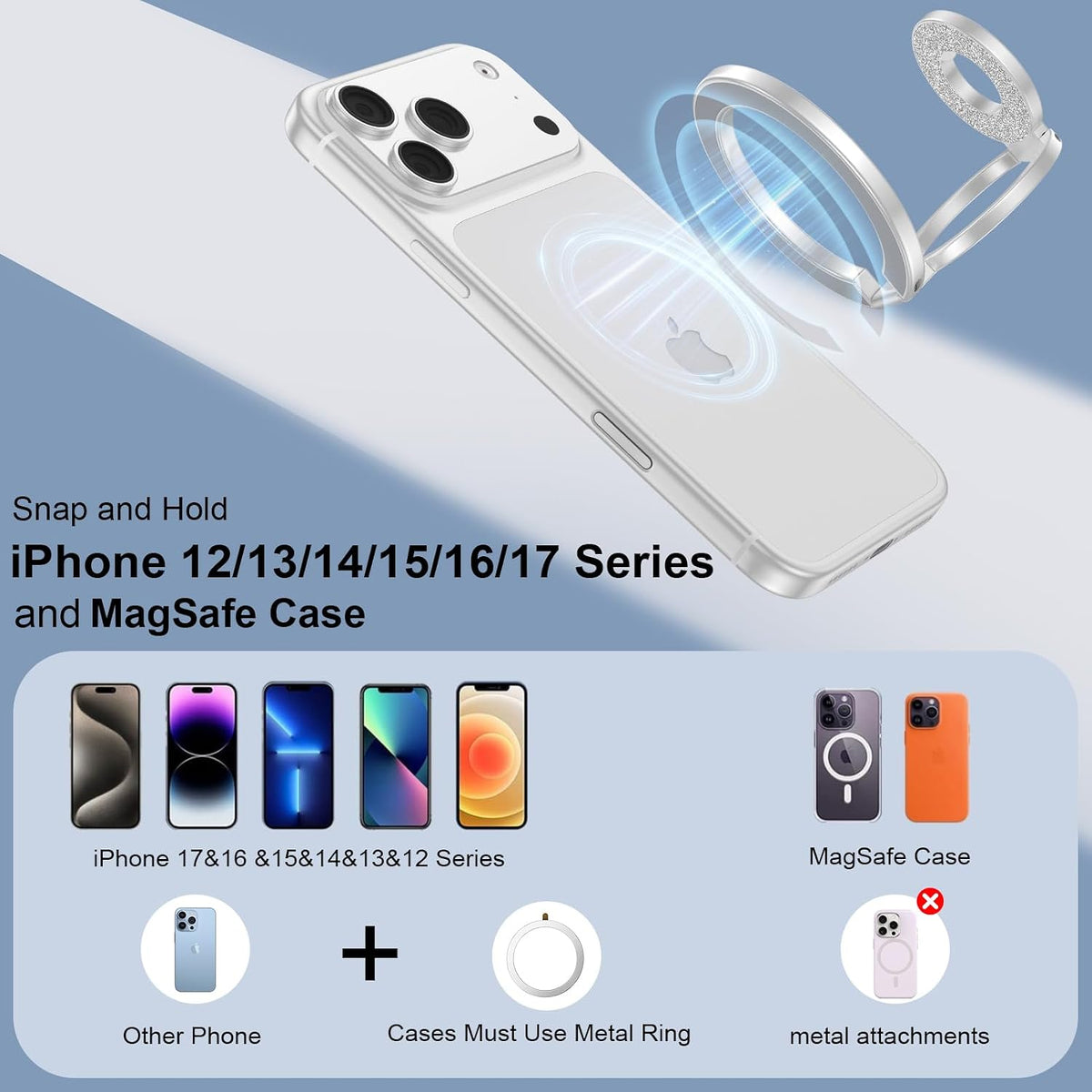 Magnetic Finger Phone Grip Holder Dual-Sided Magnet Gym Finger Ring Loop Adjustable MagSafe Finger Ring for iPhone 17 Pro Max Air 16e 16 15 14 13 12 Pro Max,Samsung,Phone Stand for Magnetic Car Mount