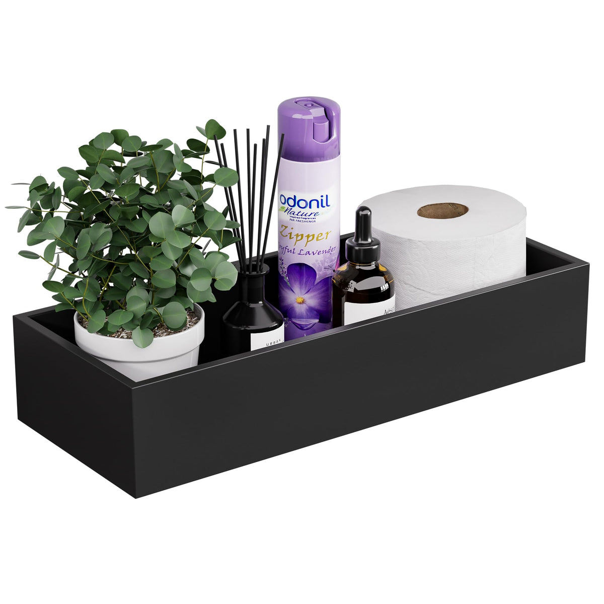 ZHWS Small Bathroom Vanity Tray for Countertop Makeup Perfume Decor Candle Jewelry, Small Kitchen Tray for Soap Dispenser Spice Sponge Holder Black Toilet Tray 7.9”L x 4.4”W x 1.14”H