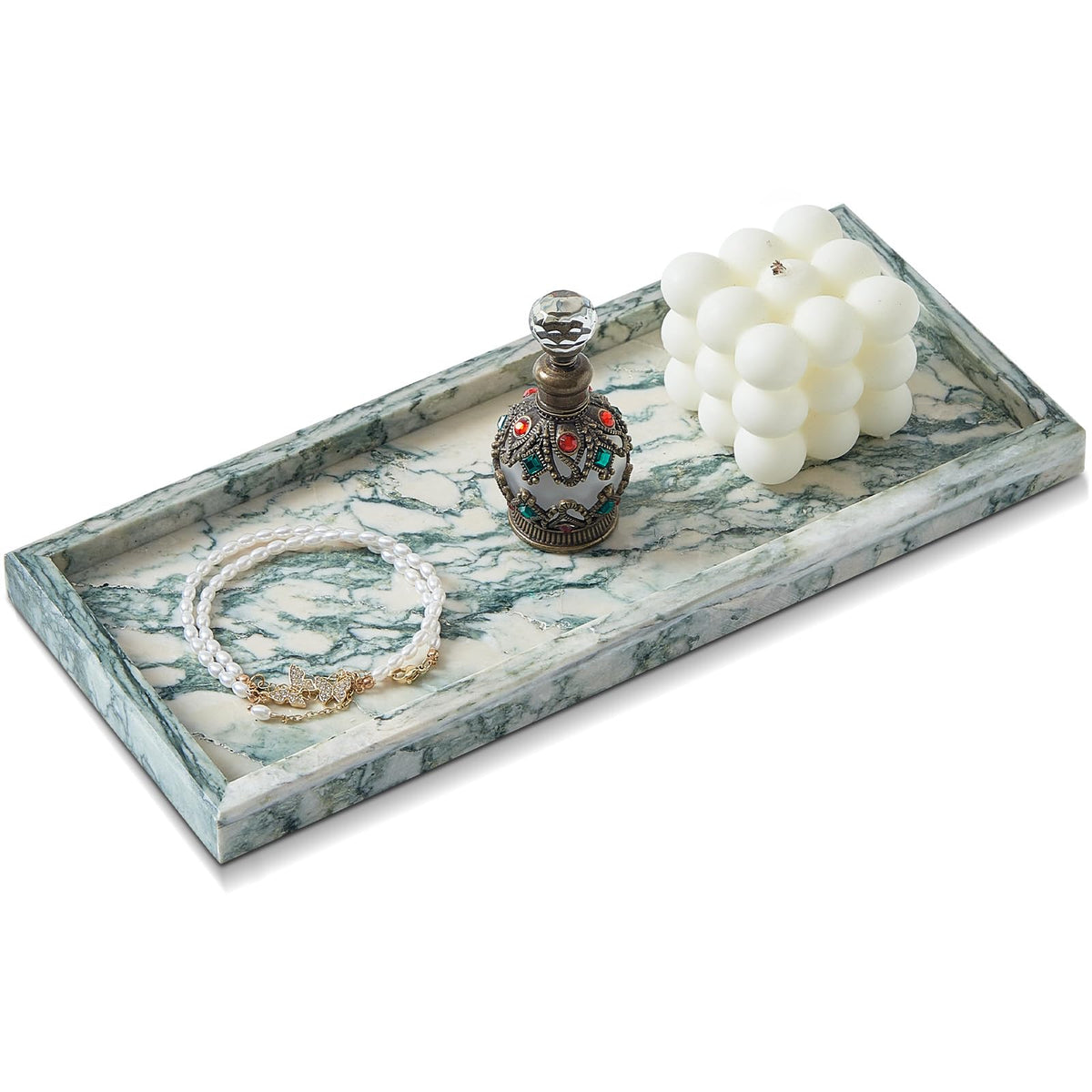 Natural Small Marble Vanity Tray, Luxury Stone Organizer for Bathroom & Kitchen | Holds Soap Dispenser, Jewelry, Perfume | Non-Resin, Non-Ceramic Décor