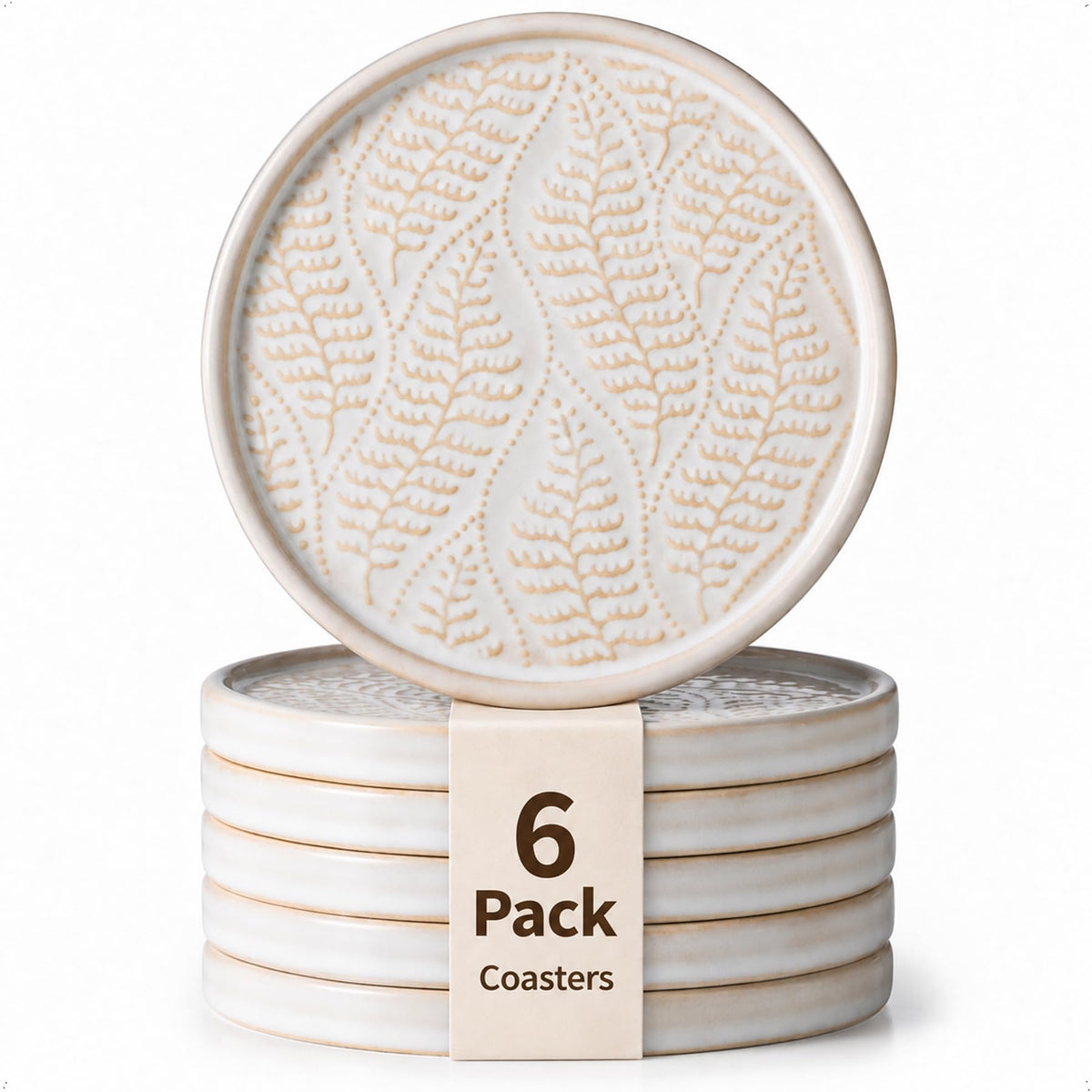 Ceramic Coasters Set of 6, Drink Coasters Coffee Table Decor, Brown
