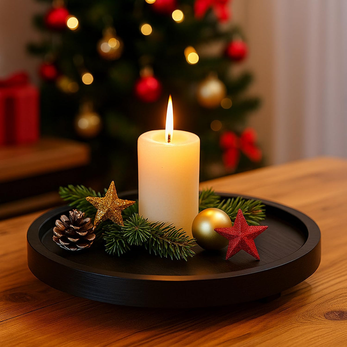 Black Round Decorative Wooden Tray for Bathroom Counter Table Trays Decor