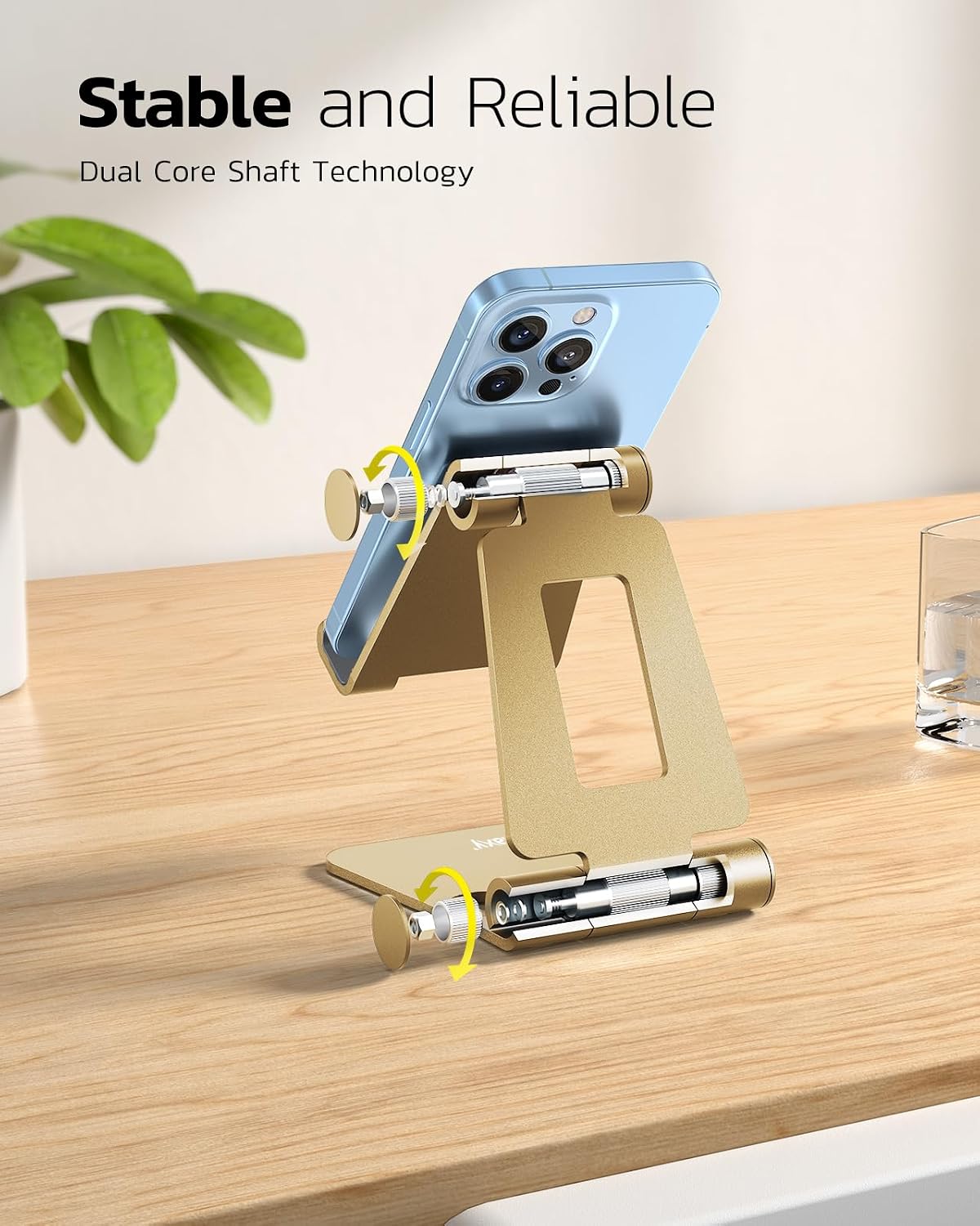 Nulaxy Full Aluminum Dual Folding Cell Phone Stand for Desk, Gold