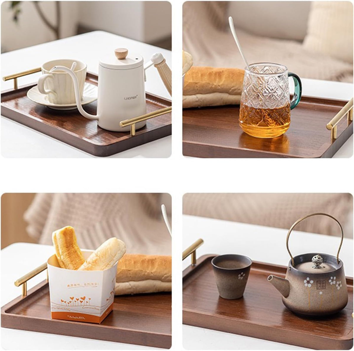 XZHXFX Bamboo Serving Tray with Gold Handles,Small