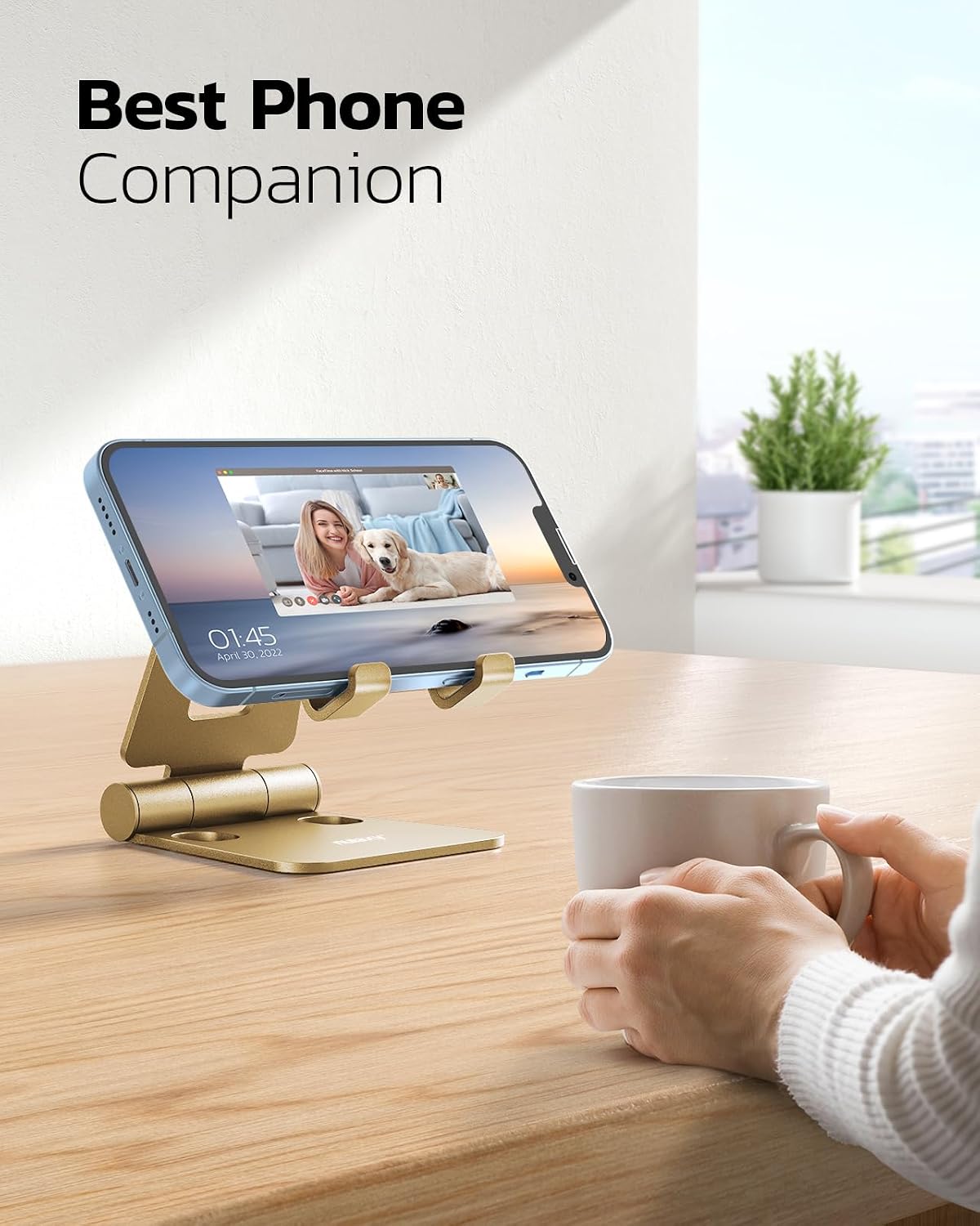 Nulaxy Full Aluminum Dual Folding Cell Phone Stand for Desk, Gold