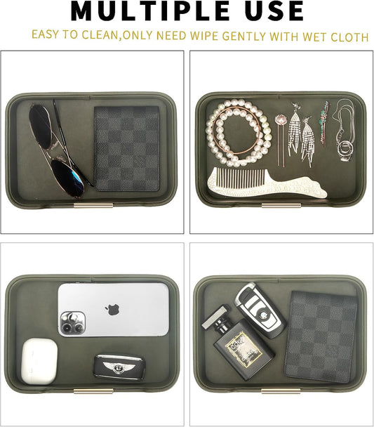 SANZIE Luxury Leather Tray Organizer, Valet Tray Key Bowl (Khaki Green)