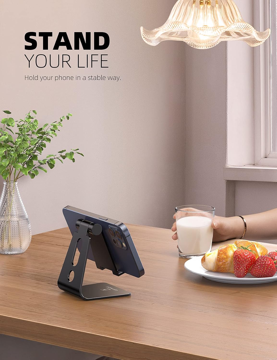 Lamicall Aluminum Cell Phone Stand, Adjustable Desk Phone Holder for iPhone