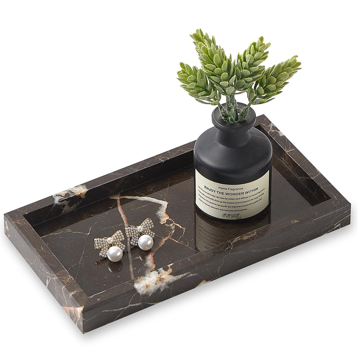Natural Small Marble Vanity Tray, Luxury Stone Organizer for Bathroom & Kitchen | Holds Soap Dispenser, Jewelry, Perfume | Non-Resin, Non-Ceramic Décor