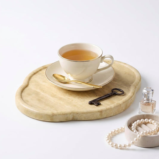 Natural Travertine Decorative Marble Tray - Petal Shaped