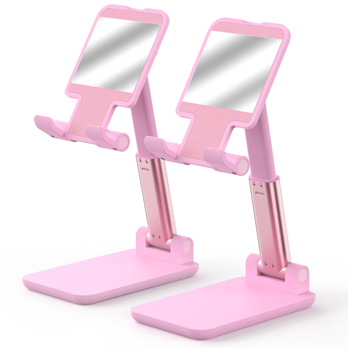 Cell Phone Stand, Adjustable Angle and Height Cell Phone Holder for Desk, Foldable and Portable, Anti-Slip Silicone Pad, Compatible with All Mobile Phones and 4-8 Inch Devices, Pink