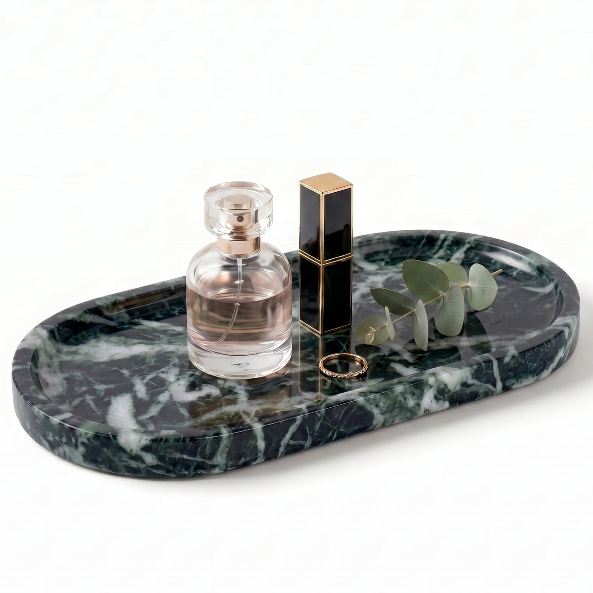 YKAJO Yellow Travertine Oval Marble Tray, 9.8x4.7 Vanity Perfume Organizer