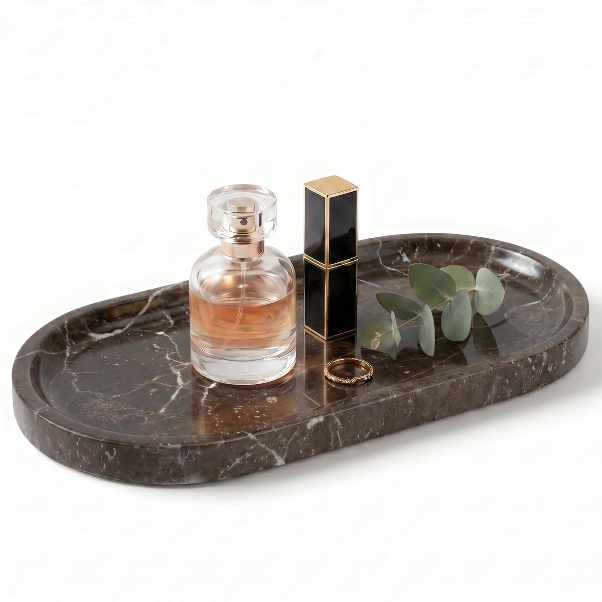 YKAJO Yellow Travertine Oval Marble Tray, 9.8x4.7 Vanity Perfume Organizer
