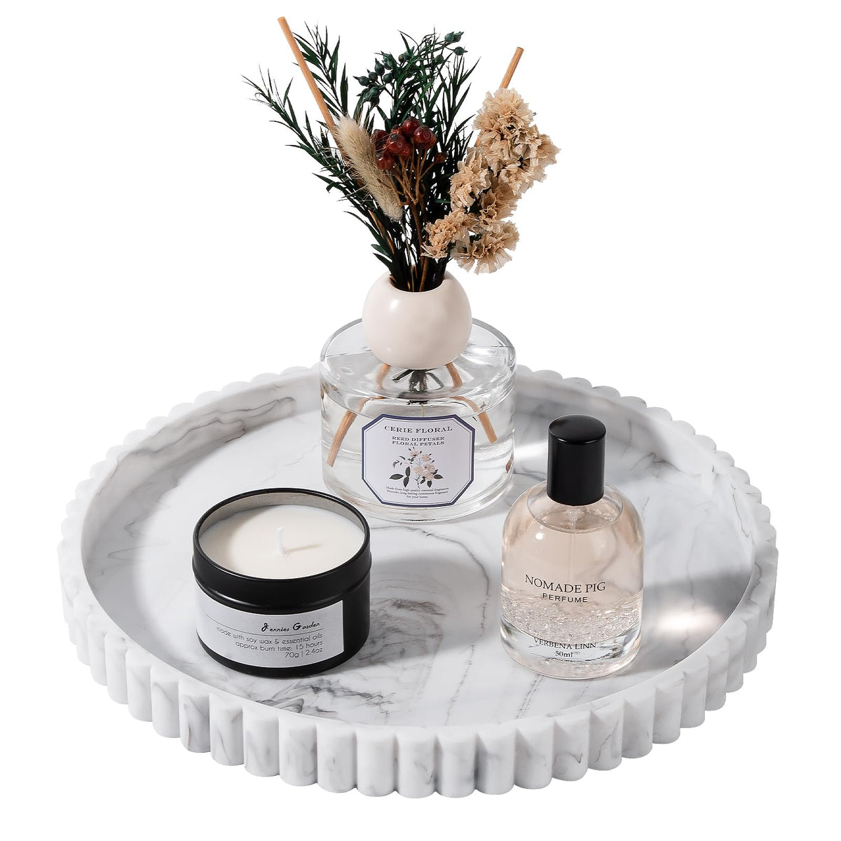 Round Bathroom Tray Perfume Organizer Coffee Table Decor, 9" Black