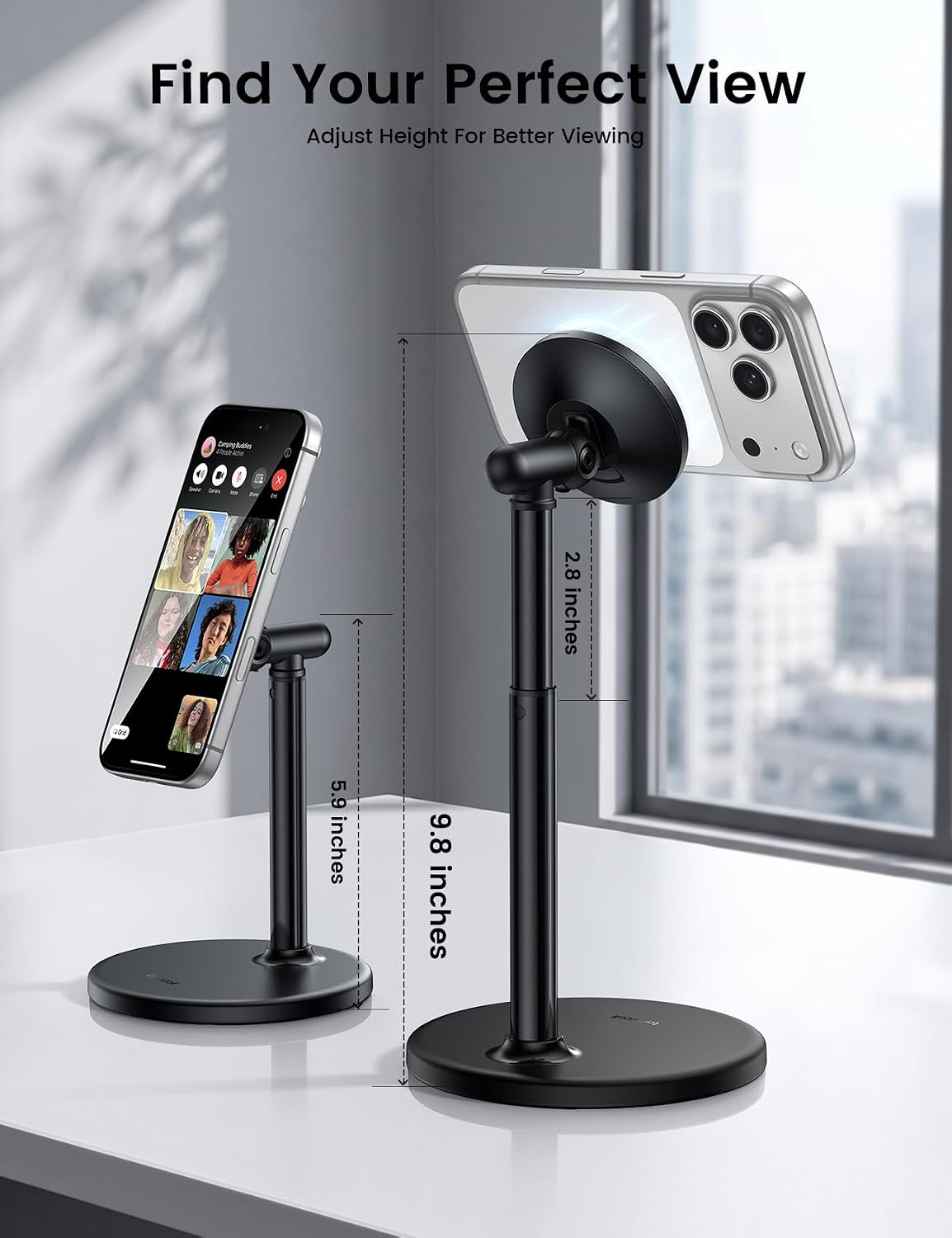 Lamicall Magnetic Phone Stand for Desk, Height Adjustable Holder for iPhone