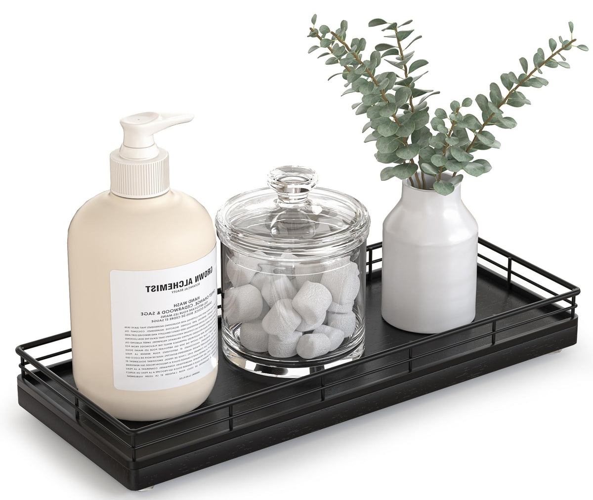 Bathroom Tray for Counter Top Organizer, Oak Wood Vanity Tray