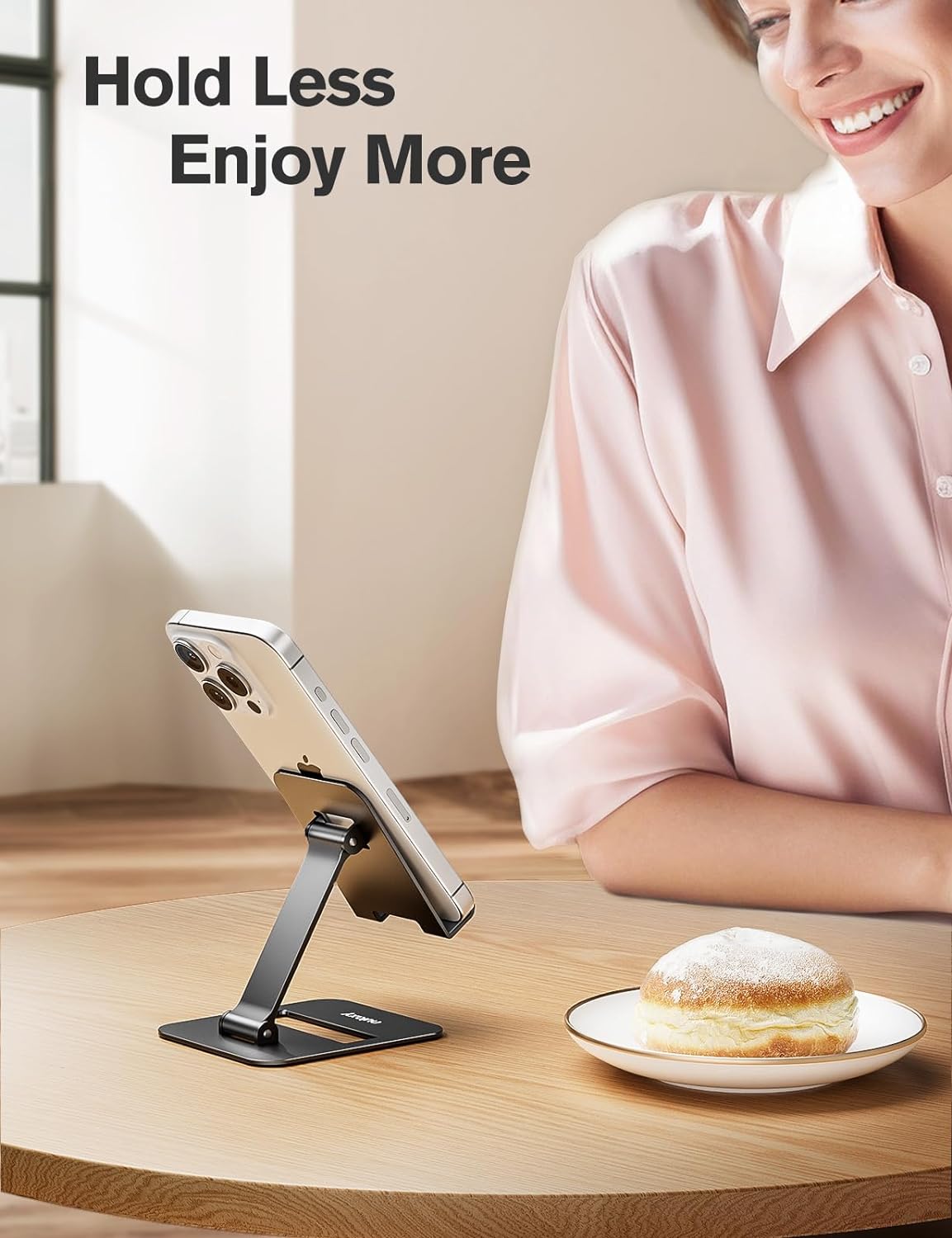 Nulaxy 2 Pcs Aluminum Dual Folding Cell Phone Stand for Desk, Black & Black