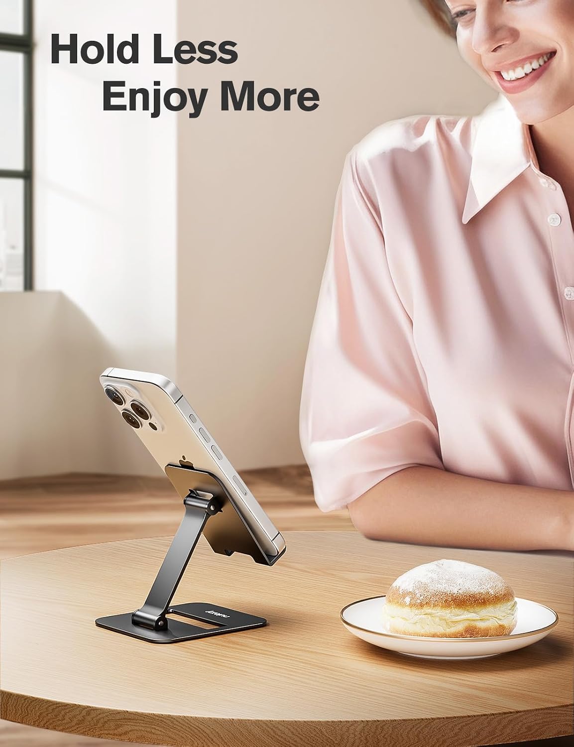 Nulaxy 2 Pack Aluminum Dual Folding Cell Phone Stand for Desk Black&Silver