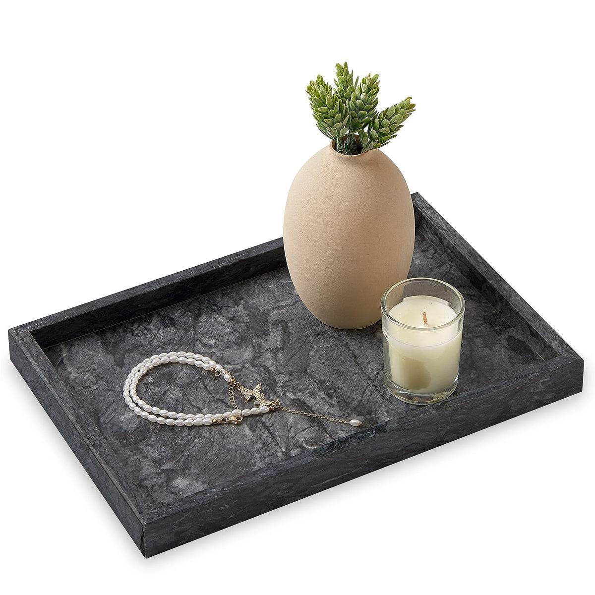 Natural Small Marble Vanity Tray, Luxury Stone Organizer for Bathroom & Kitchen | Holds Soap Dispenser, Jewelry, Perfume | Non-Resin, Non-Ceramic Décor