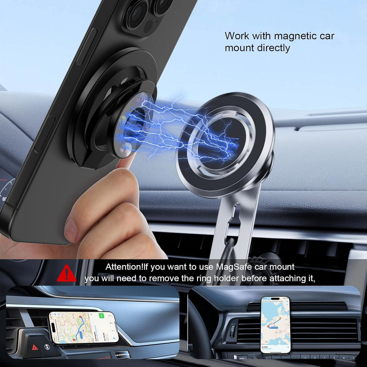 Magnetic Phone Ring Holder for MagSafe Gym Phone Grip Stand Finger Ring Kickstand Dual-Sided Magnetic Stand for iPhone 17 16 Pro Max 16e 15 14 13 12 Pro Max,Samsung,Compatible for Wireless Car Mount