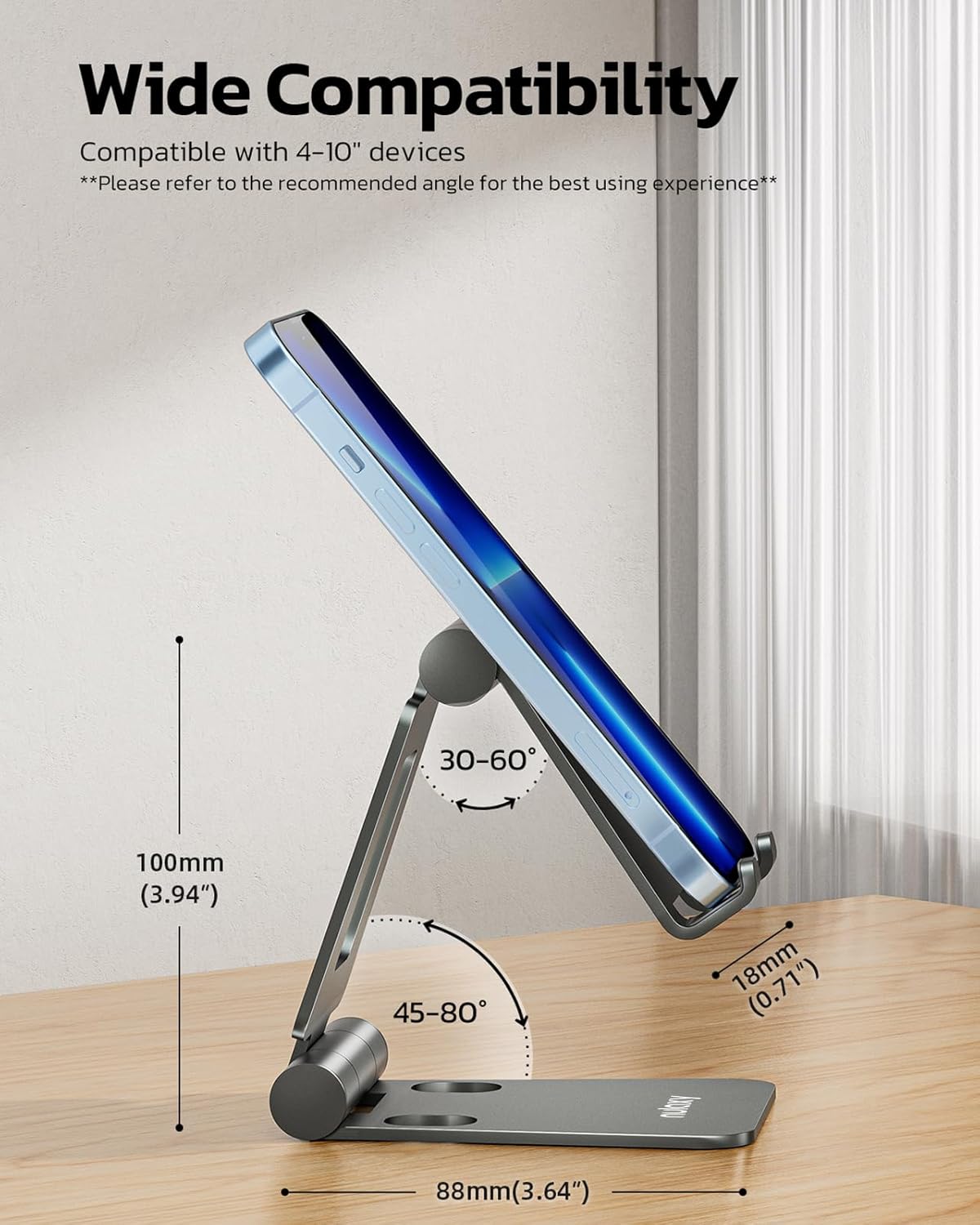 Nulaxy Full Aluminum Dual Folding Cell Phone Stand for Desk, Gray