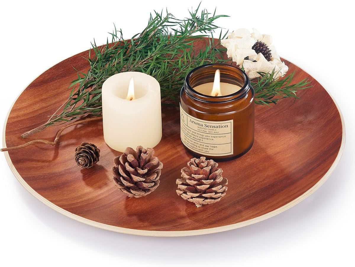 Yangbaga Acacia Wood Serving Tray: Round Decorative Tray for Home Decor
