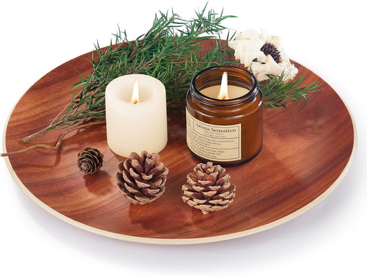 Yangbaga Acacia Wood Serving Tray: Round Decorative Tray for Home Decor