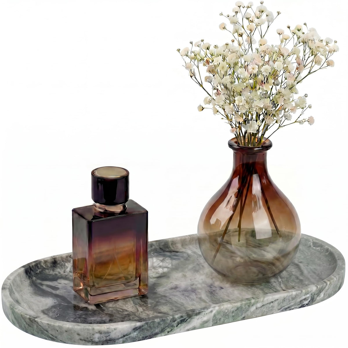 YKAJO Yellow Travertine Oval Marble Tray, 9.8x4.7 Vanity Perfume Organizer
