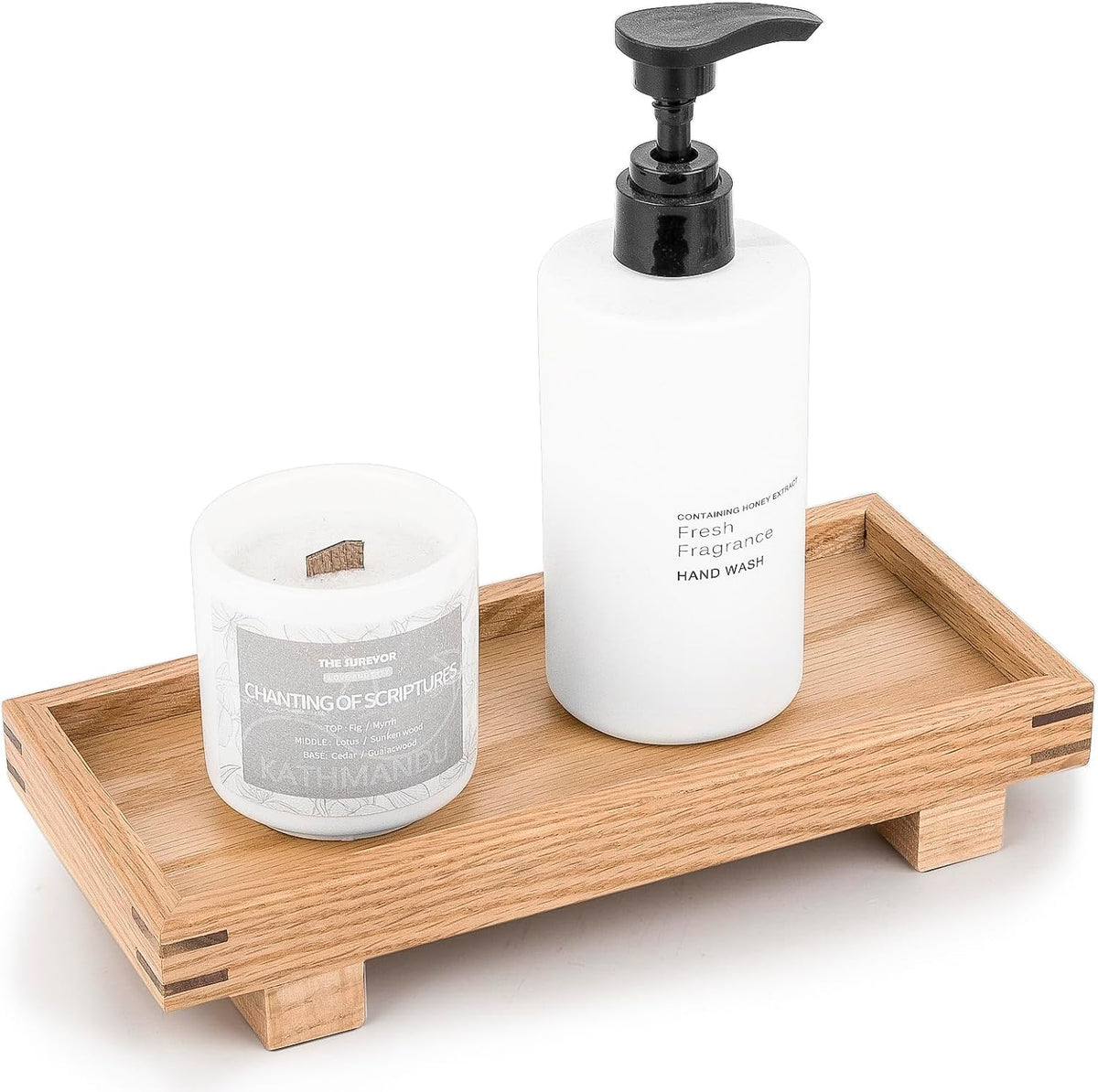 Bathroom Counter Tray Wooden Riser Display Kitchen Soap Holder, Brown