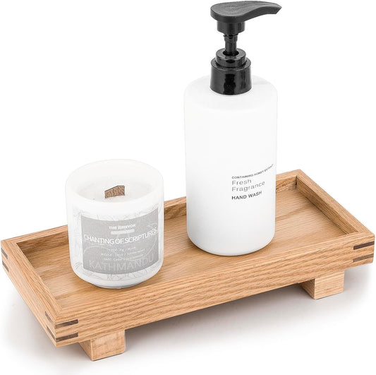 Bathroom Counter Tray Wooden Riser Display Kitchen Soap Holder, Brown