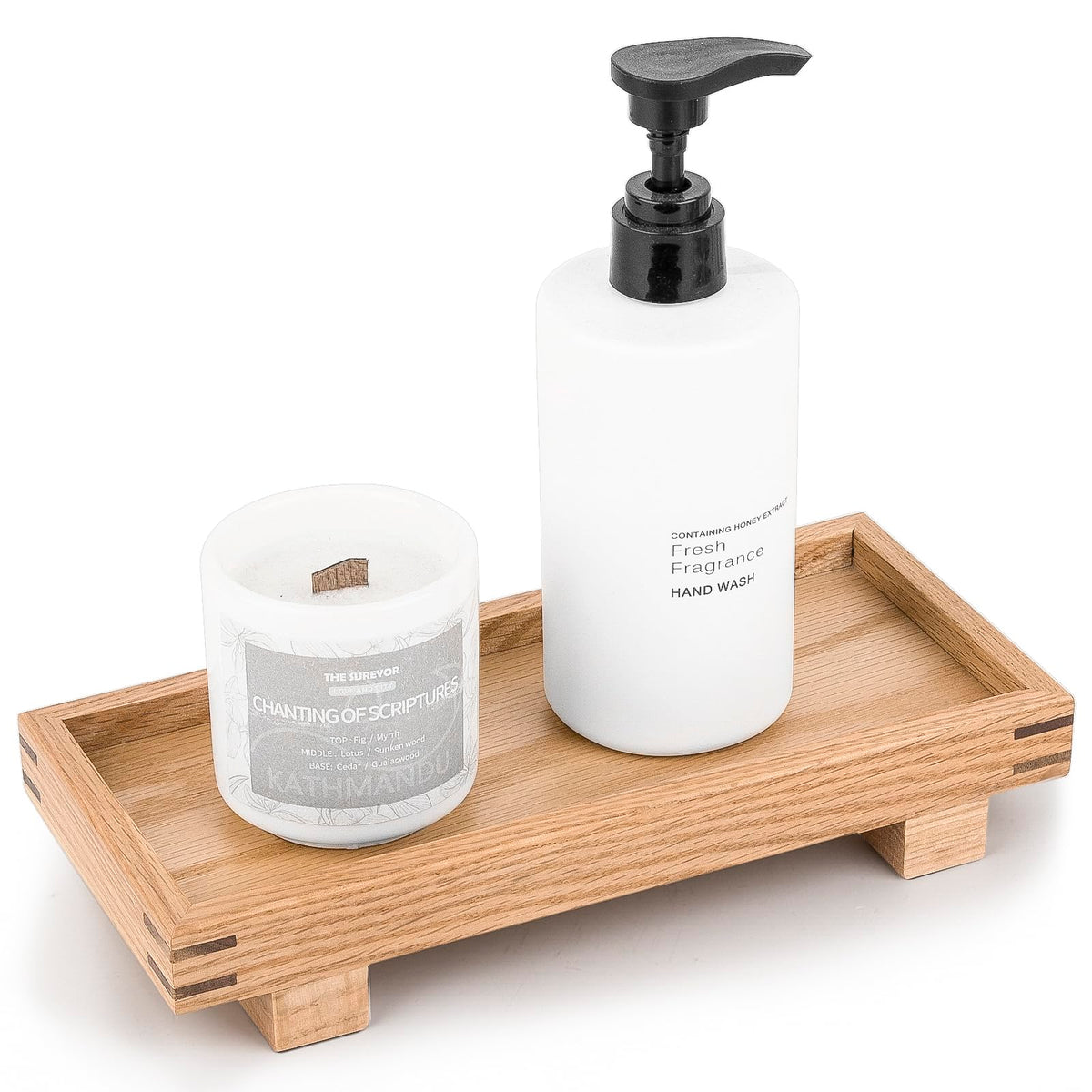 Bathroom Counter Tray Wooden Riser Display Kitchen Soap Holder, Brown