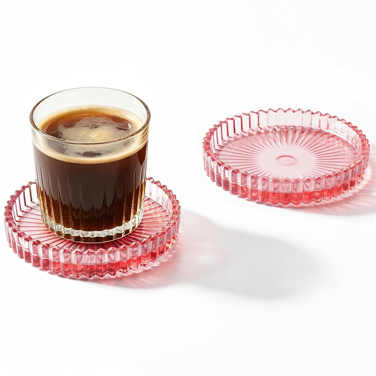 Round Modern Clear Coasters Set of 2, Glass Cup Coaster Modern Crystal Coasters for Drinks Coffee Office Bar Kitchen Home Wedding Party Decor (Clear, Set of 2)