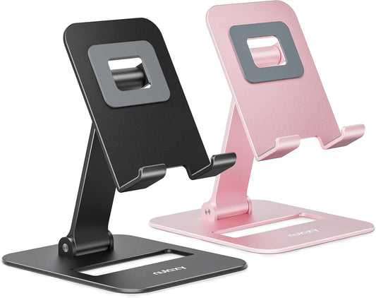 Nulaxy 2 Pcs Aluminum Dual Folding Cell Phone Stand for Desk Black&Rosegold