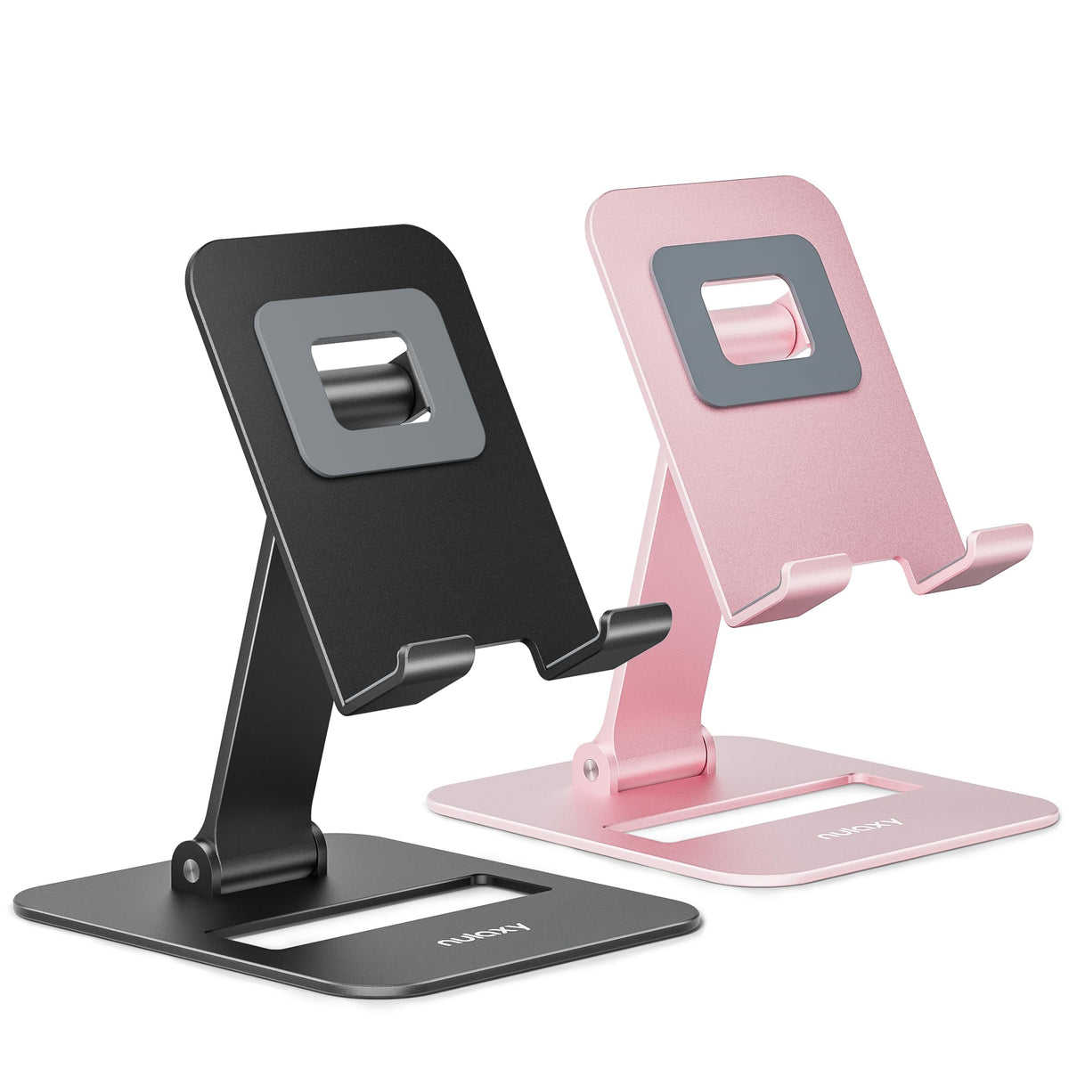 Nulaxy 2 Pack Aluminum Dual Folding Cell Phone Stand for Desk Black&Silver