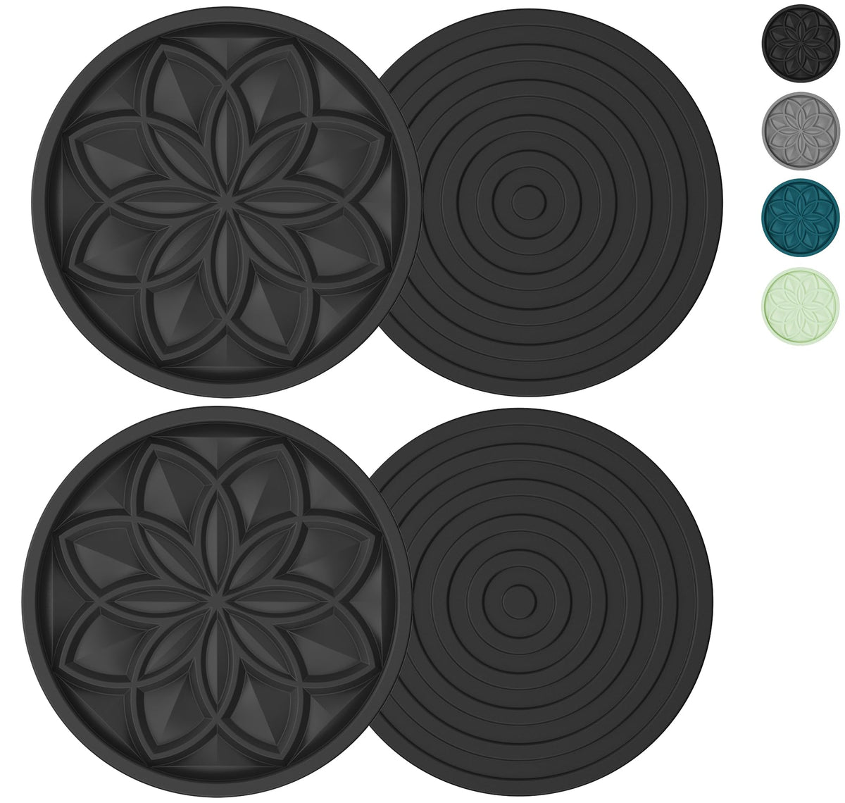 HFHOME Silicone Coasters Set with Holder - 6 Pack Drink Coasters for Coffee Table, Bar, Desk - Tabletop Protection Gift - Black