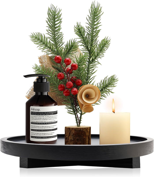 Black Round Decorative Wooden Tray for Bathroom Counter Table Trays Decor