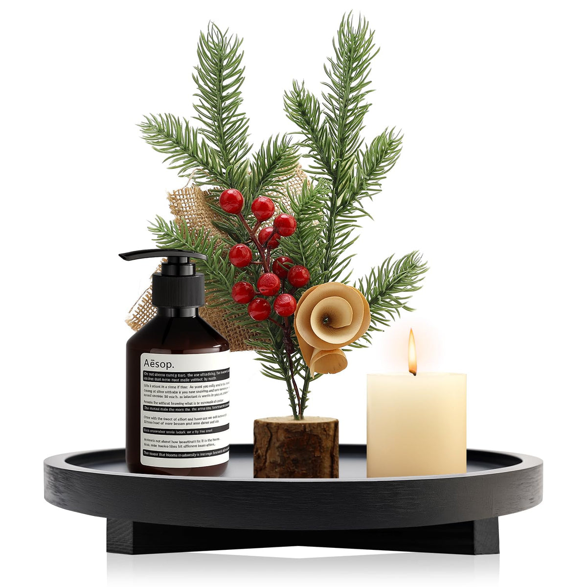 Black Round Decorative Wooden Tray for Bathroom Counter Table Trays Decor