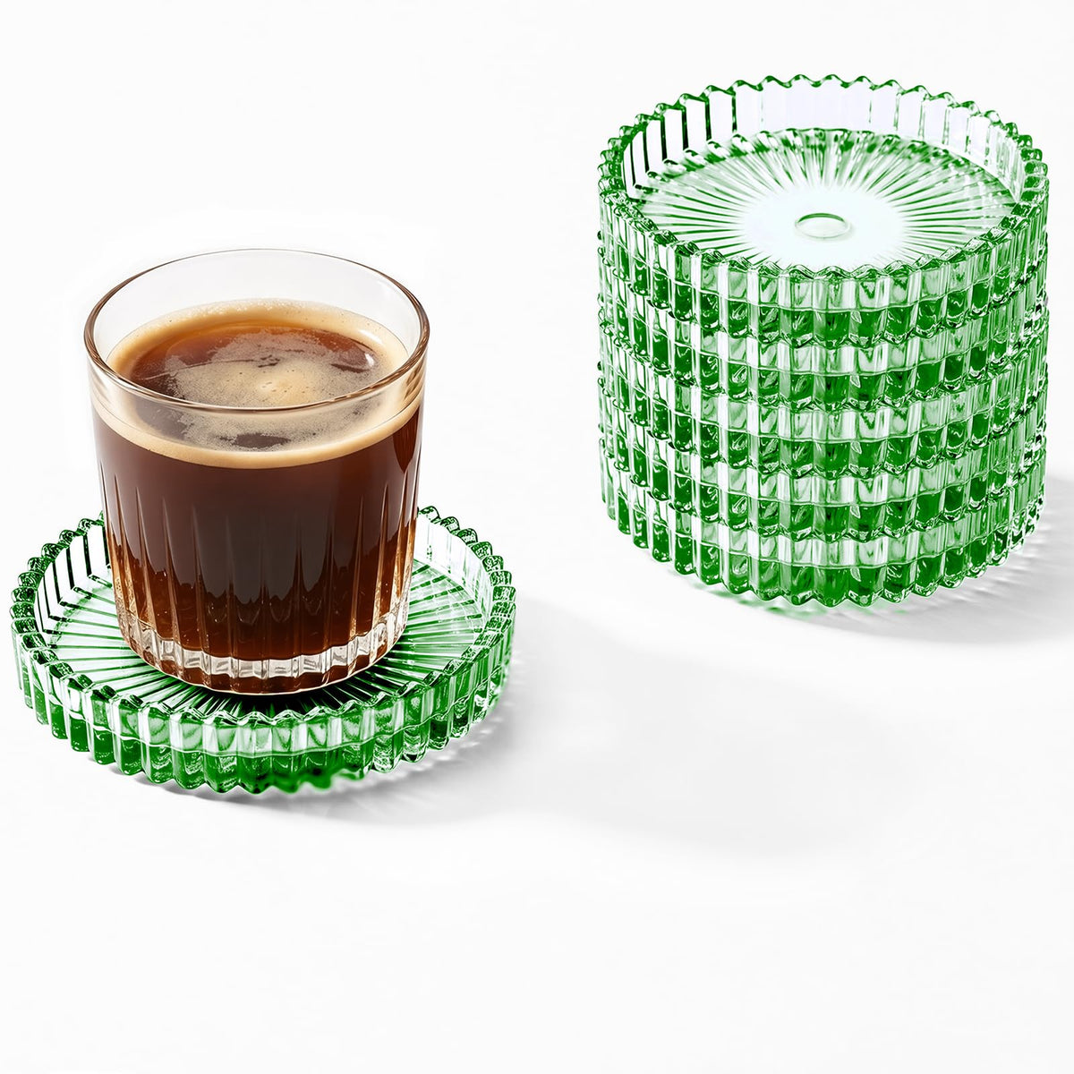 Round Modern Clear Coasters Set of 2, Glass Cup Coaster Modern Crystal Coasters for Drinks Coffee Office Bar Kitchen Home Wedding Party Decor (Clear, Set of 2)
