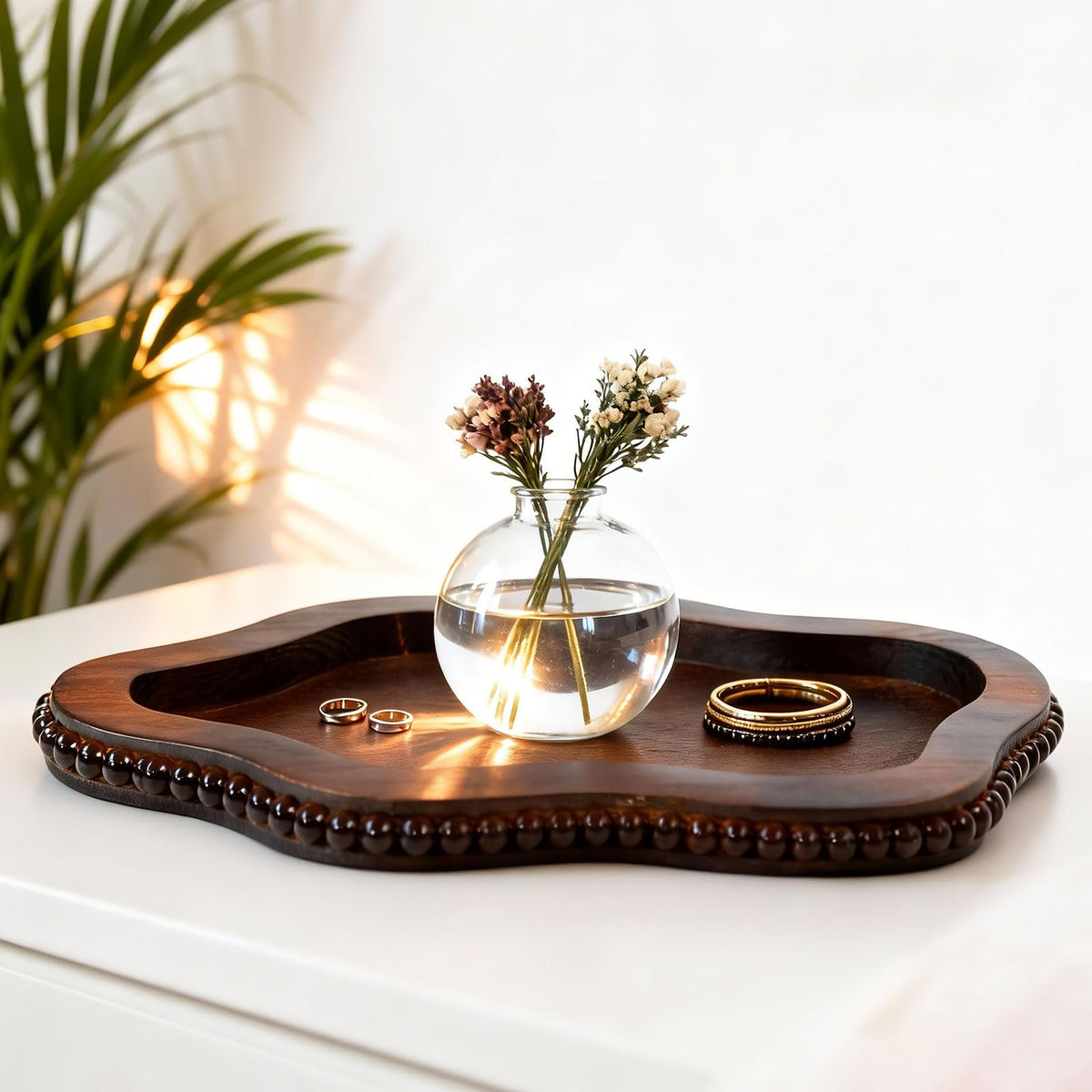 Small Wooden Decorative Tray with Bead,Cloud Candle Perfume Tray
