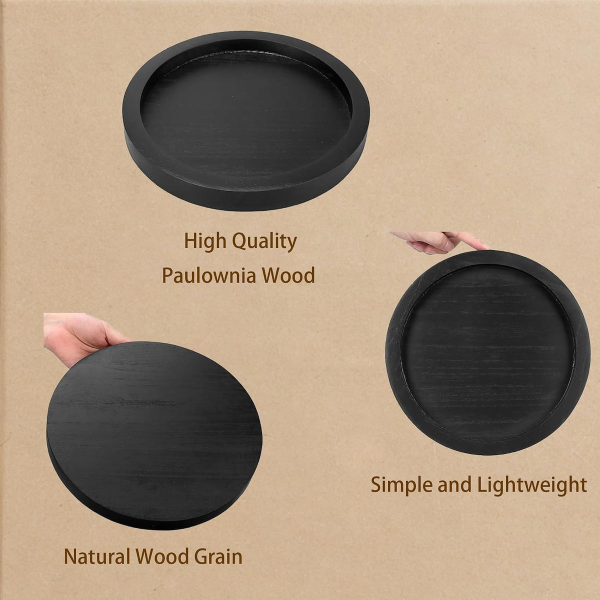 11 Inches Round Wooden Tray Decor,Black Decorative Trays