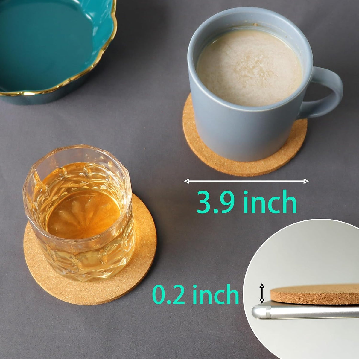 6Pcs Cork Coasters, Tivnhuils 3.9 inch Coasters, Coasters Set for Drinks