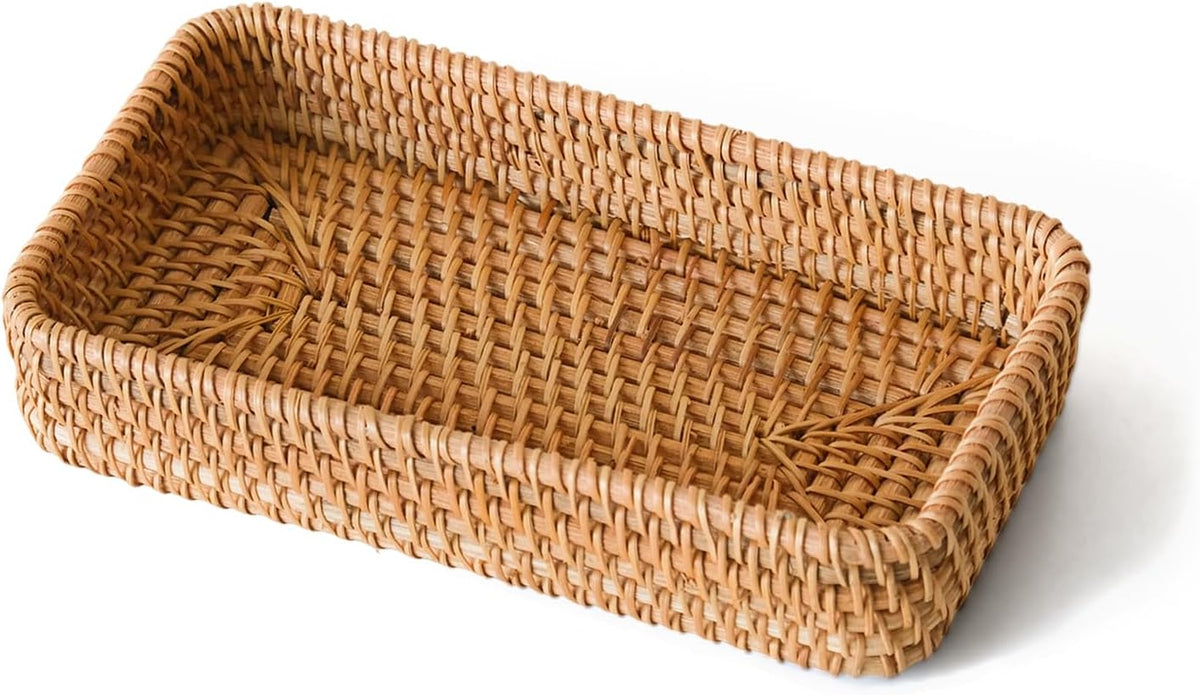Small Rattan Serving Tray, Natural Wicker Decorative Tray (8.2" × 4.3")