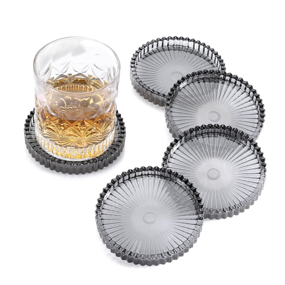 Modern Clear Coaster Set of 5- Glass Coasters for Drinks, Clear Green