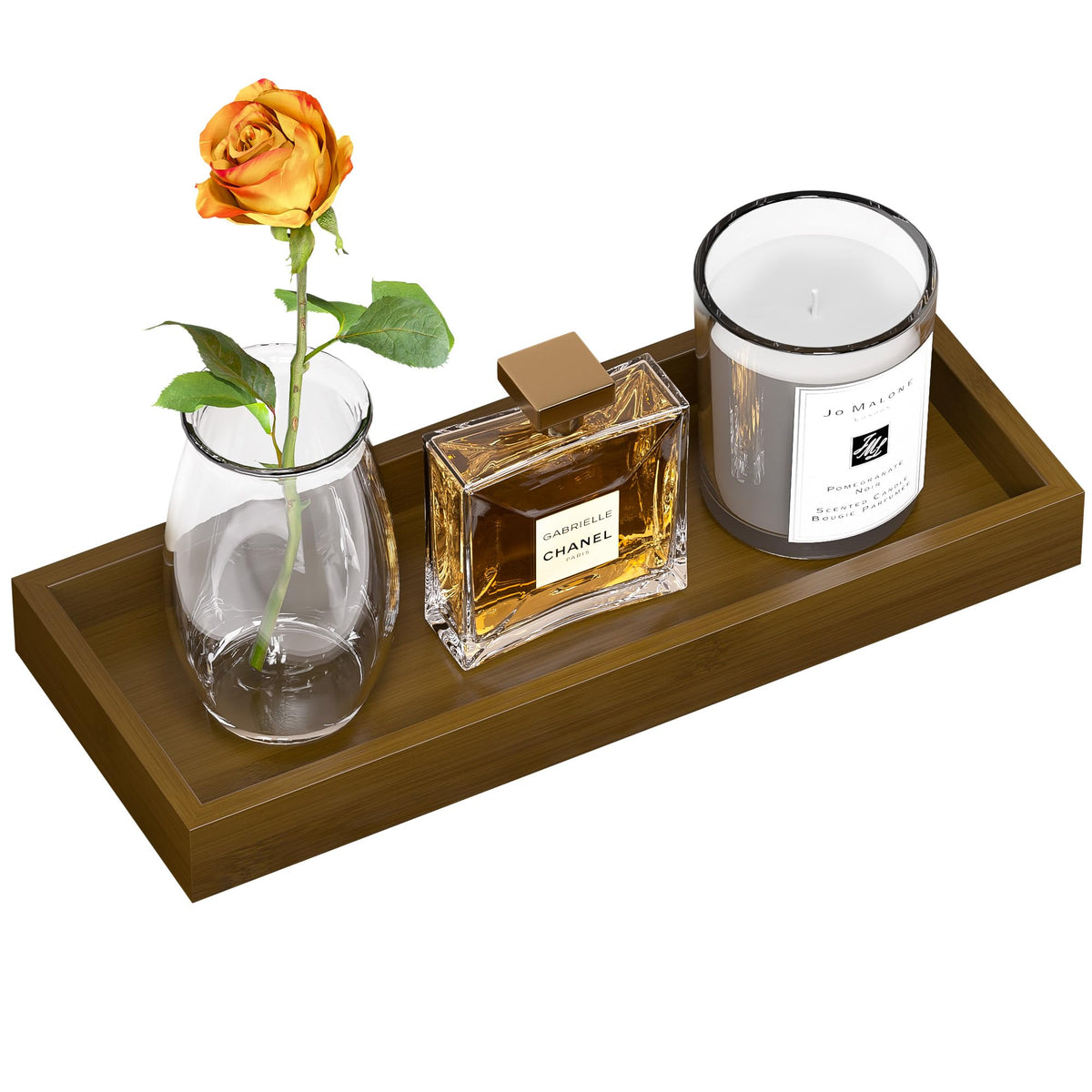 ZHWS Small Bathroom Vanity Tray for Countertop Makeup Perfume Decor Candle Jewelry, Small Kitchen Tray for Soap Dispenser Spice Sponge Holder Black Toilet Tray 7.9”L x 4.4”W x 1.14”H