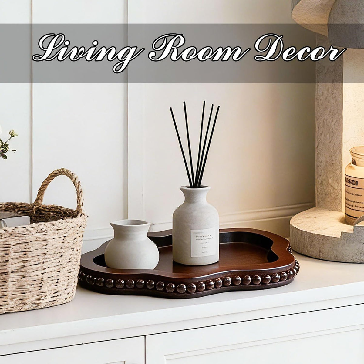 Small Wooden Decorative Tray with Bead,Cloud Candle Perfume Tray