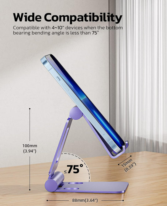 Nulaxy Full Aluminum Dual Folding Cell Phone Stand for Desk, Purple