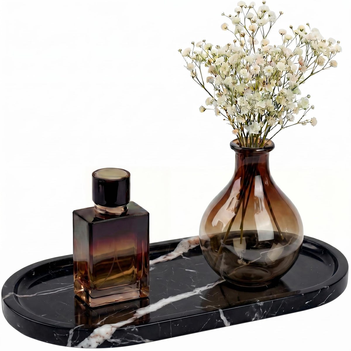 YKAJO Yellow Travertine Oval Marble Tray, 9.8x4.7 Vanity Perfume Organizer