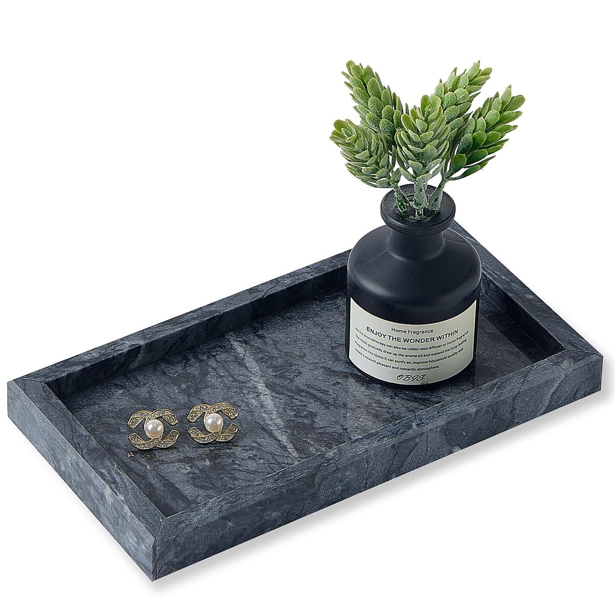 Natural Small Marble Vanity Tray, Luxury Stone Organizer for Bathroom & Kitchen | Holds Soap Dispenser, Jewelry, Perfume | Non-Resin, Non-Ceramic Décor