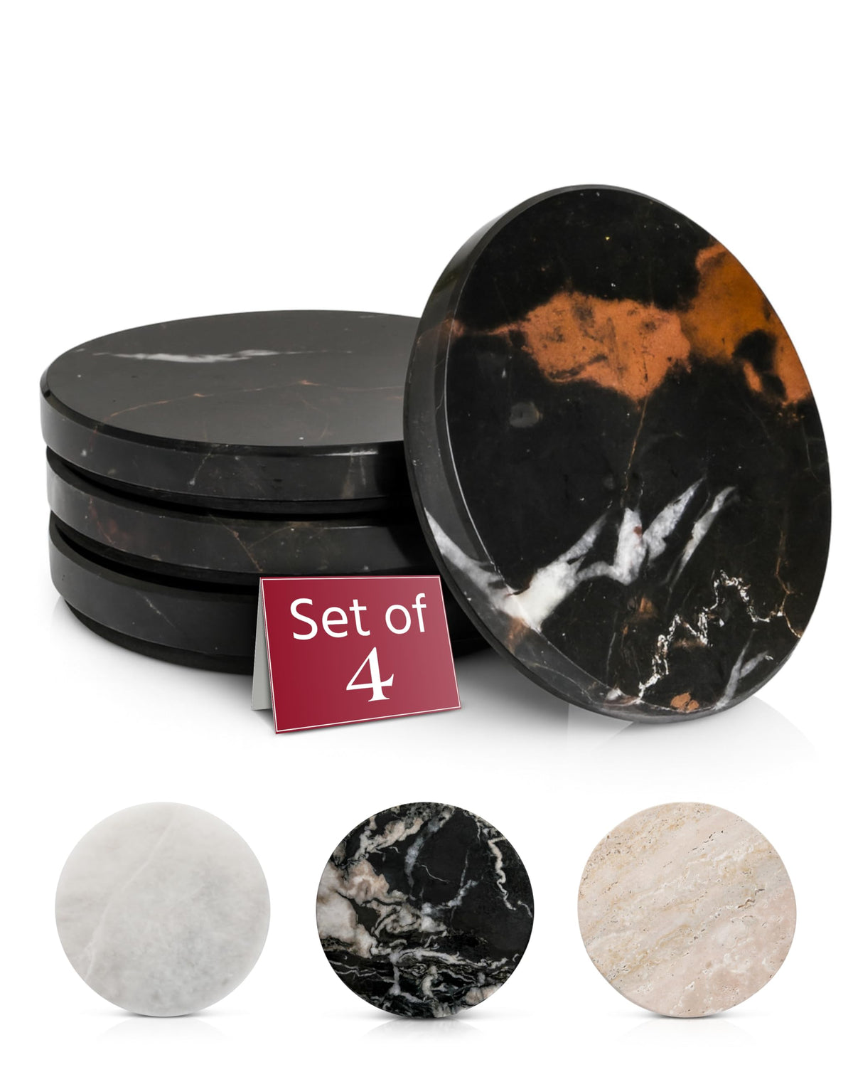Gusto Nostro Travertine Coasters - Absorbent Stone Coasters Set of 4 - Aesthetic, Natural Stone Coaster for Drinks - Anti-Slip Round Artisanal Travertine Coaster for Kitchen Counter and Coffee Table