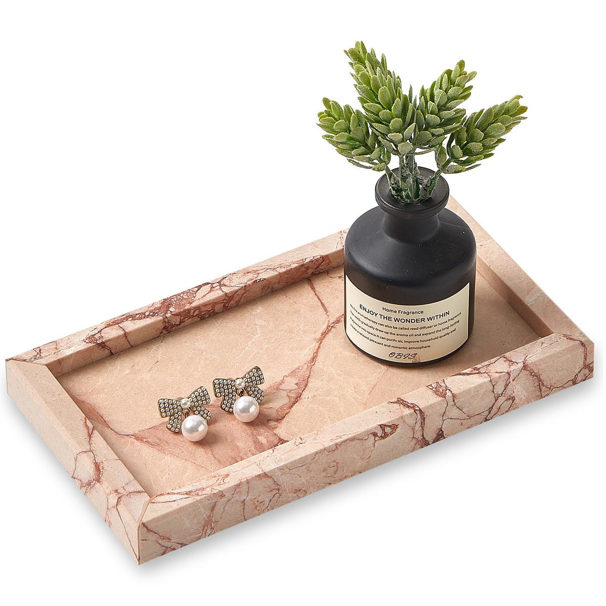 Natural Small Marble Vanity Tray, Luxury Stone Organizer for Bathroom & Kitchen | Holds Soap Dispenser, Jewelry, Perfume | Non-Resin, Non-Ceramic Décor