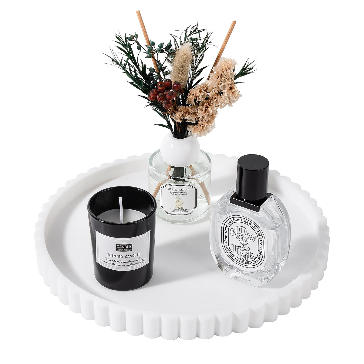 Round Bathroom Tray Perfume Organizer Coffee Table Decor, 9" Black